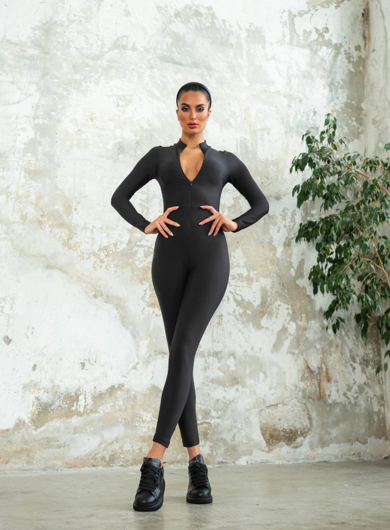 Rhea - långa ärmar jumpsuit - svart
